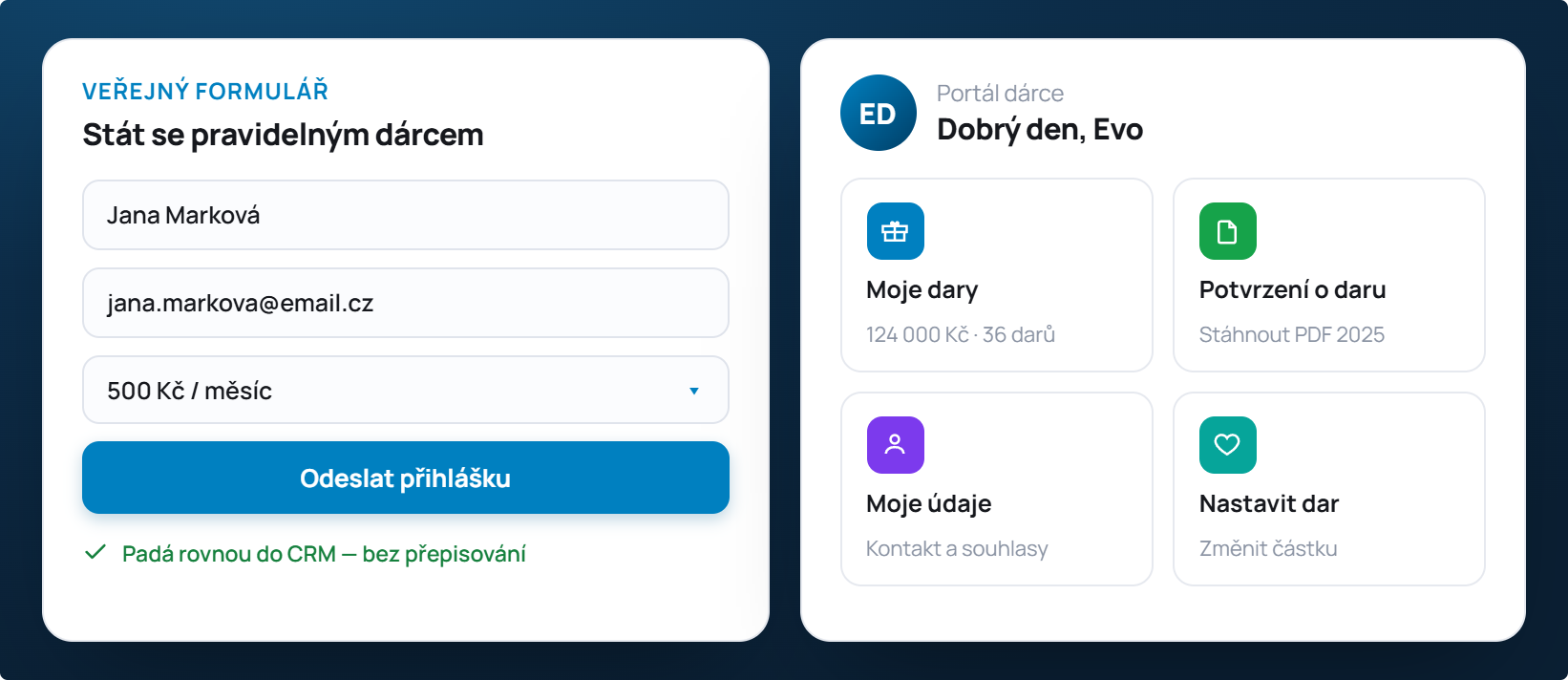 Javni obrazac i samoposlužni portal donatora u aplikaciji FundraisingPack